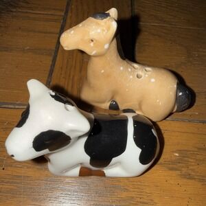 Vintage Farm Animal‎ Salt And Pepper Shakers Horse And Cow S&P Ceramic